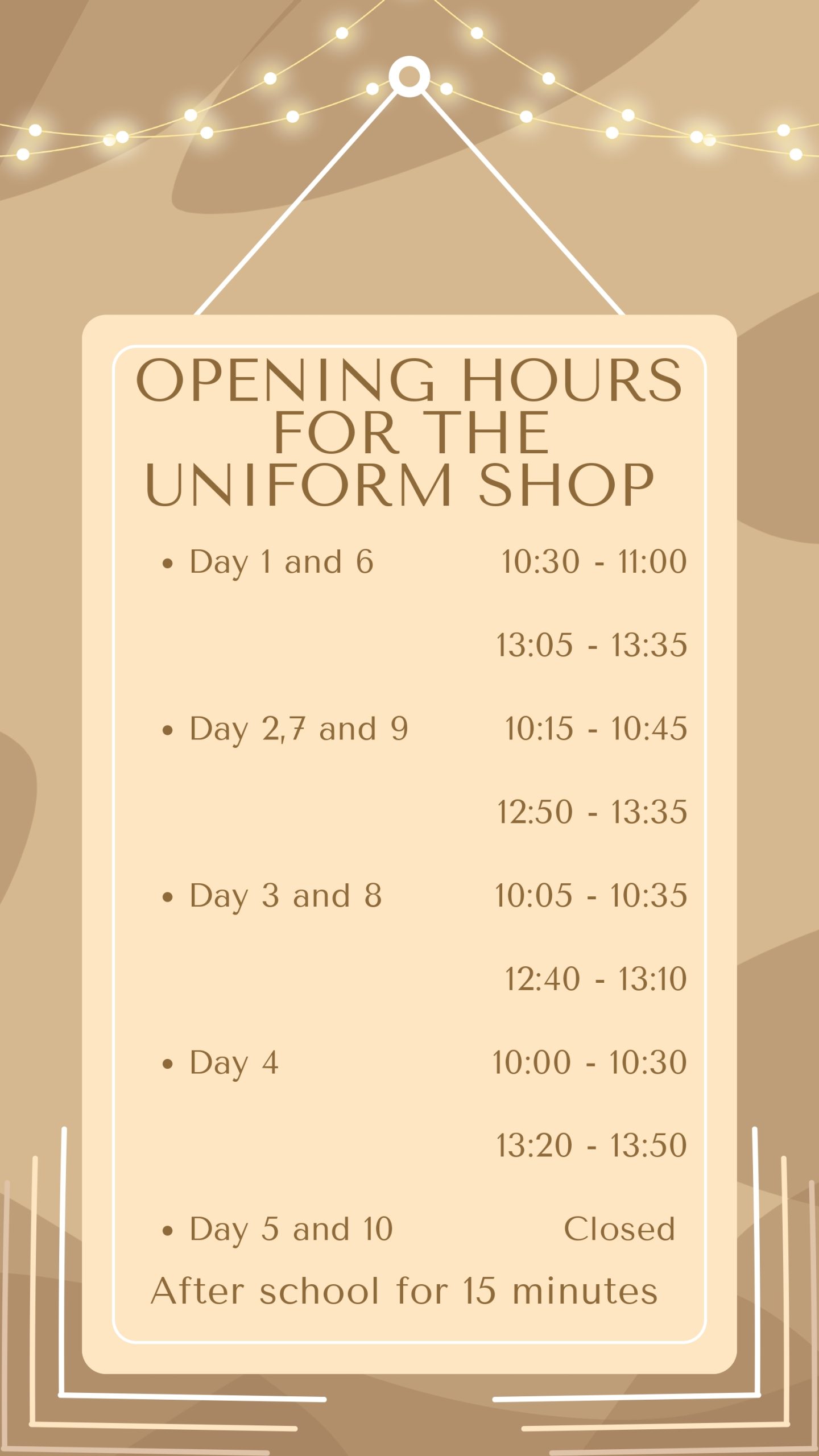Uniform Shop opening hours